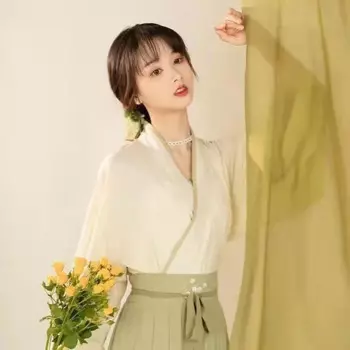 Женское платье в стиле древнего китайского ханьфу, костюм для косплея для студентов, летний винтажный костюм ханьфу, бежево-зеленый праздничный наряд