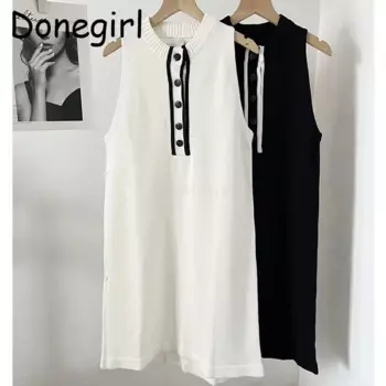 Женское платье-жилет без рукавов, с украшением