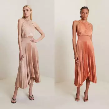 Женское Плиссированное асимметричное платье миди без рукавов с лямкой на шее