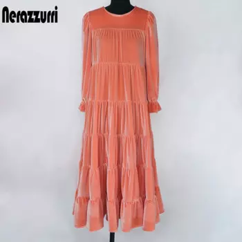 Женское Плиссированное бархатное платье-миди Nerazzurri, черно-белое длинное платье в стиле оверсайз с пышными рукавами, 3/4