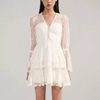 Женское Плиссированное мини-платье, элегантное белое платье с расклешенным рукавом и вышивкой, 2023