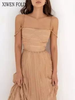 Женское плиссированное платье без рукавов, с высокой талией