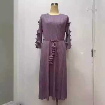 Женское плиссированное платье миаке, модное эластичное платье с круглым вырезом и шнуровкой