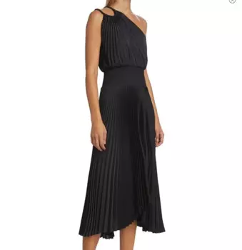 Женское плиссированное платье миди на одно плечо с узкой талией