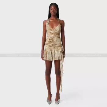 Женское плиссированное платье с лямкой на шее