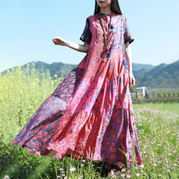 Женское пляжное платье с коротким рукавом, в стиле хиппи