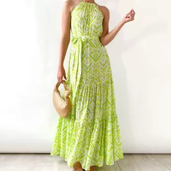 Женское пляжное платье с высокой талией и принтом