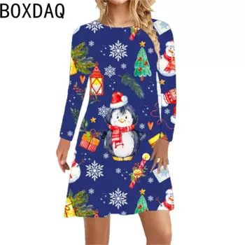 Женское Повседневное платье с длинным рукавом и круглым вырезом