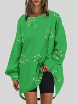 Женское Повседневное платье с принтом, осенне-зимнее модное офисное элегантное свободное мини-платье с круглым вырезом и длинным рукавом, праздничное платье