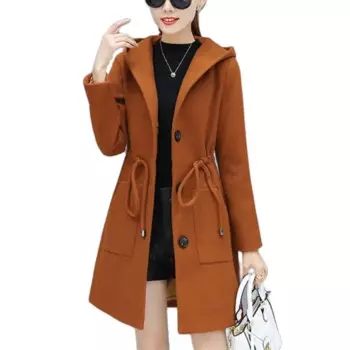 Женское повседневное шерстяное пальто средней длины, корейское студенческое пальто, новинка осень/зима 2021, приталенная шерстяная куртка на шнуровке с капюшоном, A986