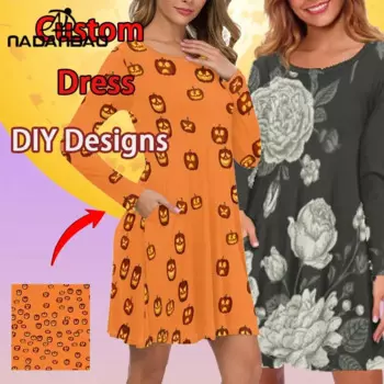 Женское повседневное свободное платье с длинным рукавом и двойным карманом