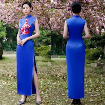 Женское приталенное платье-Ципао с вышивкой