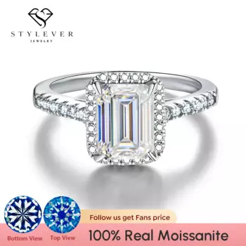 Женское прямоугольное обручальное кольцо из серебра 925 пробы с муассанитом