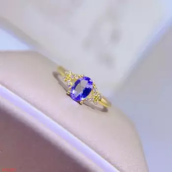 Женское регулируемое кольцо из серебра 100% пробы с танзанитом