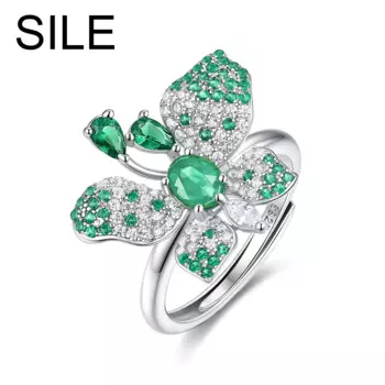 Женское регулируемое кольцо из серебра 925 пробы, с изумрудом