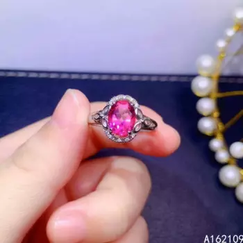 Женское регулируемое кольцо из серебра 925 пробы с овальным розовым топазом