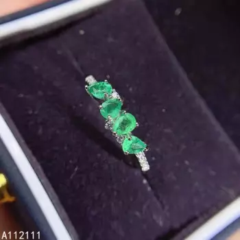 Женское регулируемое кольцо из серебра 925 пробы с изумрудом