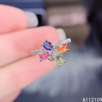 Женское регулируемое кольцо из серебра 925 пробы с сапфиром