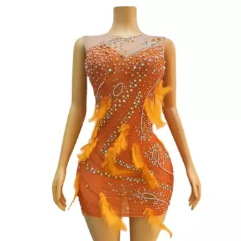 Женское Сетчатое платье без рукавов, с перьями