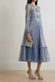 Женское Сетчатое платье-миди с длинным рукавом и бантом