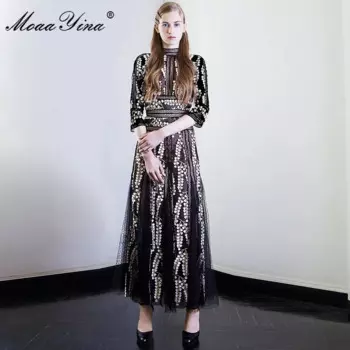 Женское Сетчатое платье MoaaYina, весеннее ажурное лоскутное повседневное праздничное платье с вышивкой, 3/4