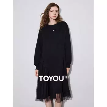 Женское Сетчатое платье с длинным рукавом и круглым вырезом