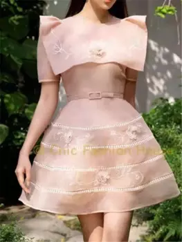 Женское Сетчатое платье в стиле бохо, винтажное ТРАПЕЦИЕВИДНОЕ ПЛАТЬЕ с цветочным принтом, элегантное праздничное летнее кружевное платье с вышивкой и коротким рукавом, 2022