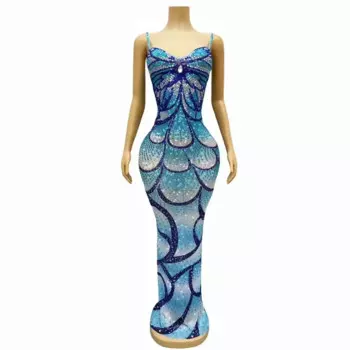 Женское сексуальное сетчатое вечернее платье для выпускного вечера на день рождения, одежда для фотосессии, длинное платье-комбинация с блестящими стразами