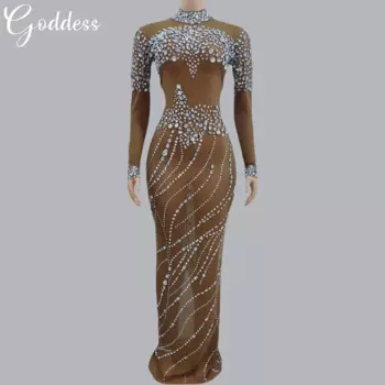 Женское сексуальное вечернее банкетное вечернее платье с блестящими стразами, длинное платье для ночного клуба, вечерние костюмы певицы, сценический костюм, праздничная одежда