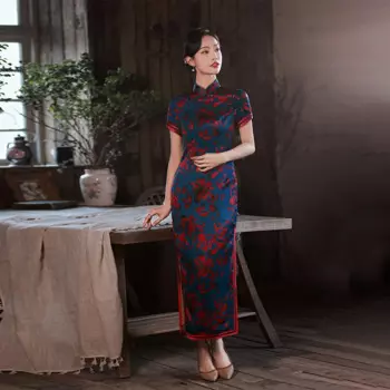 Женское шелковое платье-Ципао, высококачественное платье из натурального шелка