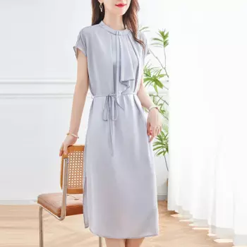 Женское шелковое платье-стрейч, с круглым вырезом