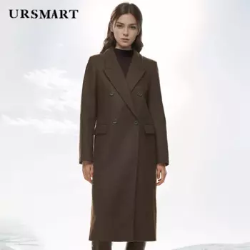 Женское шерстяное пальто до колен, элегантное двубортное кашемировое полупальто в минималистичном стиле