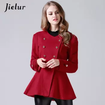 Женское шерстяное пальто с V-образным вырезом и оборками