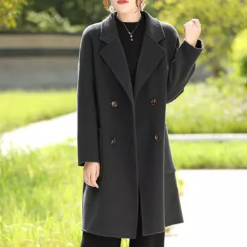 Женское шерстяное пальто средней длины, элегантное Двустороннее пальто из 2024-ной шерсти, свободный костюм в Корейском стиле, Осень-Зима 100%