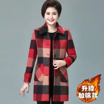 Женское шерстяное пальто средней длины, зимнее шерстяное пальто в клетку, Корейская женская шерстяная куртка большого размера 5XL, 2024