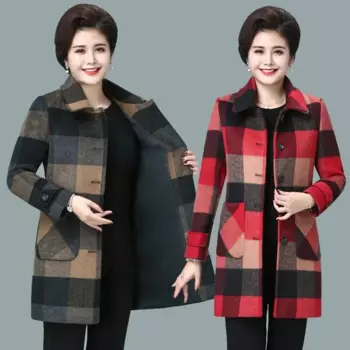 Женское шерстяное пальто средней длины, зимнее шерстяное пальто в клетку, Корейская женская шерстяная куртка большого размера 5XL, 2024