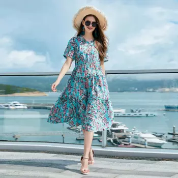 Женское шифоновое платье-качели с V-образным вырезом