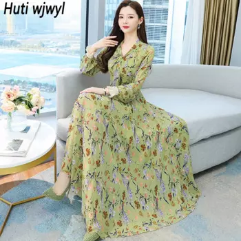 Женское шифоновое платье-макси с цветочным принтом, в стиле бохо