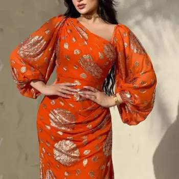 Женское шифоновое платье-макси с длинным рукавом и блестками