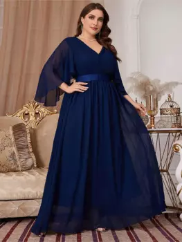 Женское шифоновое платье-макси с V-образным вырезом