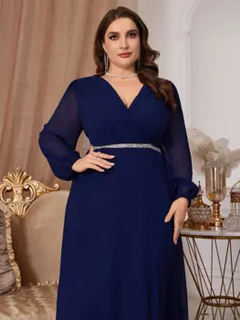 Женское шифоновое платье-макси с V-образным вырезом