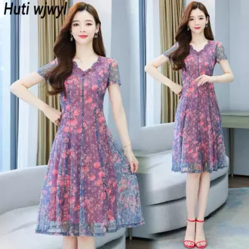 Женское шифоновое платье-миди с V-образным вырезом и высокой талией