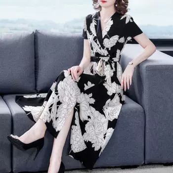 Женское шифоновое платье-миди с V-образным вырезом, в стиле бохо