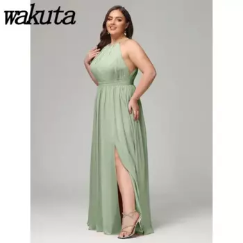 Женское шифоновое платье подружки невесты с лямкой на шее