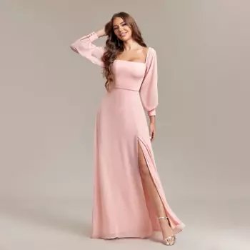 Женское шифоновое платье с длинным рукавом, без бретелек