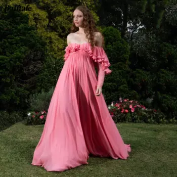 Женское шифоновое платье с длинным рукавом, открытыми плечами