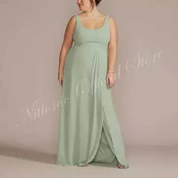 Женское шифоновое платье с круглым вырезом, в пол