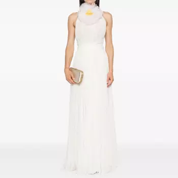 Женское шифоновое платье с рюшами, открытой спиной и лямкой на шее