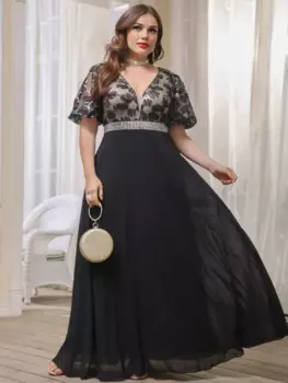 Женское шифоновое платье с V-образным вырезом и коротким рукавом