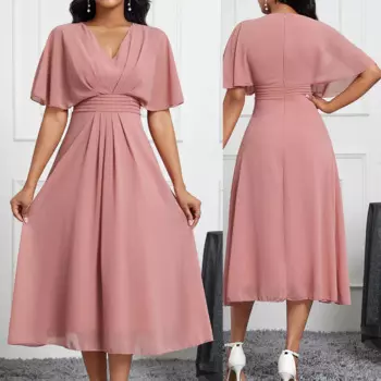 Женское шифоновое платье-трапеция с V-образным вырезом